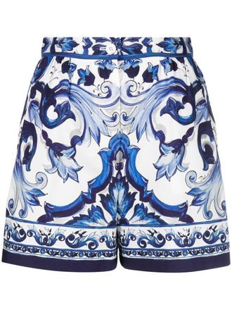 Dolce & Gabbana Majolica-print poplin shorts - women - Cotton - 36 - Blue