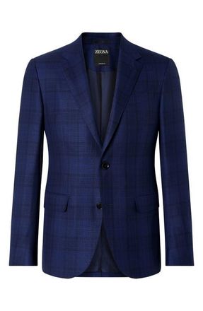 Ermenegildo Zegna Natural Plaid Wool Sport Coat in Blue And Dark Blue at Nordstrom, Size 48 Us