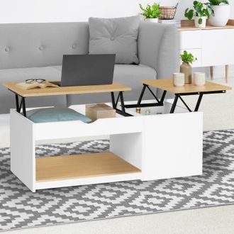 IDMarket Mesa De Centro Eyla Con 2 Tableros Abatibles Y Estuche De Madera Efecto Haya Y Blanco