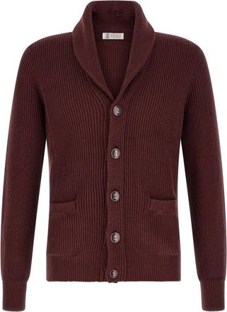 Brunello Cucinelli Maroon Shawl Neck Cardigan