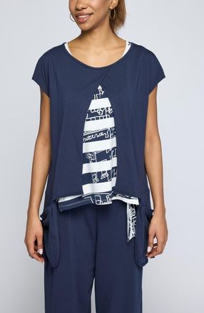 Luukaa D'Celli Elodie Boxy Jersey Blouse in Navy at Nordstrom, Size X-Large