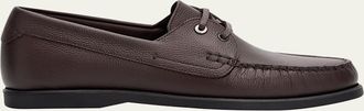 Brioni Mens City Deck Grained Leather Boat Shoes