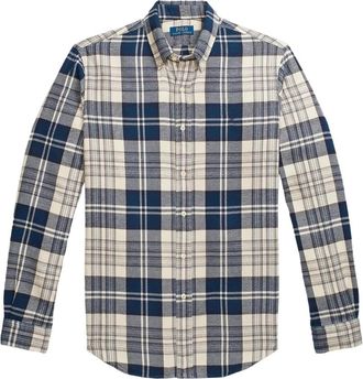 Ralph Lauren Polo Ralph Lauren flanellen shirt custom fit - Heren - Casual Overhemden - Blauw - M - Overhemden