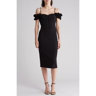 Rachel Roy Parcella Cold Shoulder Midi Dress in Black at Nordstrom, Size X-Large