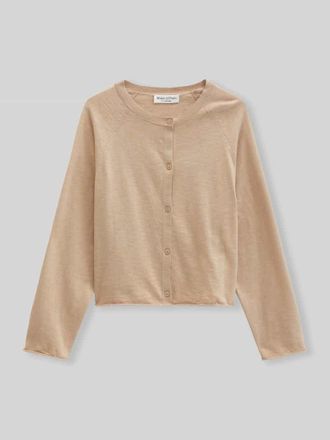 Marc O'Polo Relaxed Fit Strickjacke aus Baumwoll-Leinen-Mix in Sand, Gr&ouml;&szlig;e XL