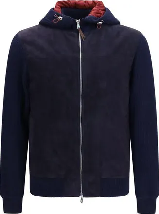 Brunello Cucinelli Blue Calf Leather Bos Taurus Full-Length Mens Jacket