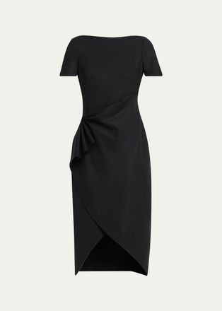 Oscar De La Renta Short-Sleeve Draped Midi Dress