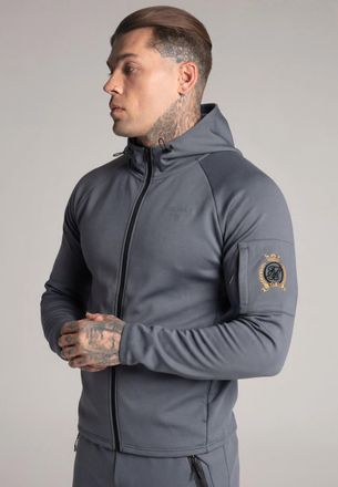 Siksilk Sudadera con Capucha para Hombres Gris de Cremallera Completa XXL