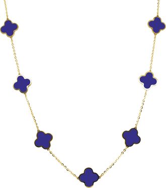 Italian Gold, Inc 14K Yellow Gold Big Clover Necklace- Lapis