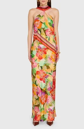 Amanda Uprichard Irena Floral Print Scarf Gown in Dominica Scarf Print at Nordstrom, Size X-Small