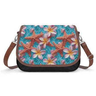 Generic Starfish And Frangipani Flowers Fashion Womens Crossbody Bags Novelty Handbag Shoulder Bag Purse