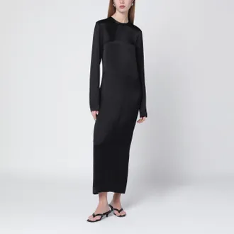Toteme Abito midi nero in viscosa lucida