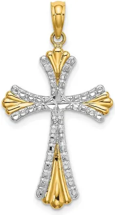 Diamond2Deal 14k Yellow Gold Rhodium Diamond-Cut Reversible Cross Charm