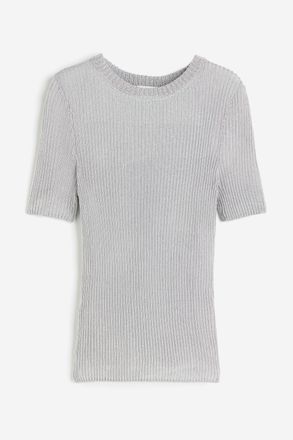 H&M Shirt aus Rippstrick in Metallic - Silberfarben
