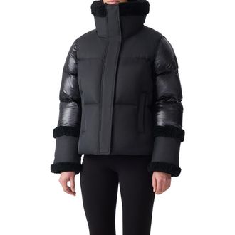 Mackage Lydana Down Jacket with Genuine Shearling Trim and Removable Bib in Black at Nordstrom, Size X-Small