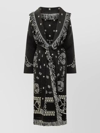 Alanui long coat patterned fringe detail belt