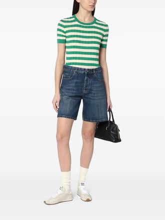 Roberto Collina striped ribbed t-shirt - women - Cotton - L - Green