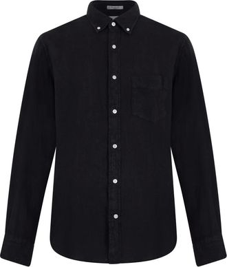 GANT Casual Shirts, male, Black, Size: L Linen Shirt