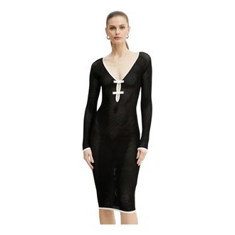Elisabetta Franchi Dames, Jurken, Zwart, Maat: XL Leer