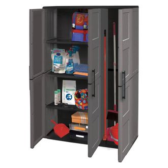 Dmora Dmora Armario Exterior O Interior, 3 Puertas Y 3 Estantes De Polipropileno Ajustables, 100% Made In Italy, 102x37h163 Cm, Color Gris