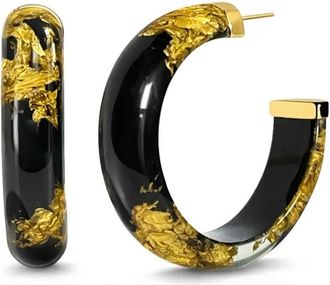 Gold & Honey Womens Small Lucite Hoop Earrings In Black Gold Leaf