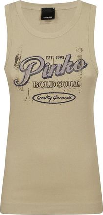 Pinko Azzanello Canotta Costina Logo - Dames - Tops zonder mouwen - Beige - M - Katoen - Tops