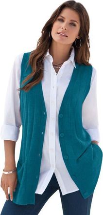 Roaman's Plus Size Drop Needle Vest Lightweight Sweater Knit in Ocean Teal at Nordstrom, Size Medium