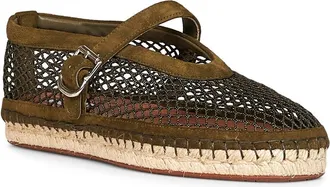 Alaia Womens Espadrilles Fishnet Suede Camouflage Green Lambskin Flat Shoes