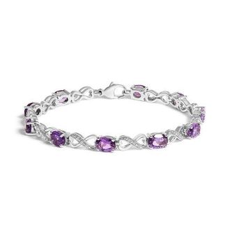 House of Brilliance Silver Oval Purple Amethyst and Diamond Infinity Link Bracelet in White at Nordstrom