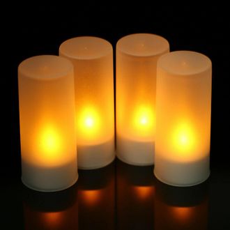 OEM Juego De 4 Velas Led Recargables Amarillas Intermitentes Sin Llama Con Vasos Esmerilados, Control Remoto Y Cargador Para Fiestas Navide&ntilde;as, Celebracio