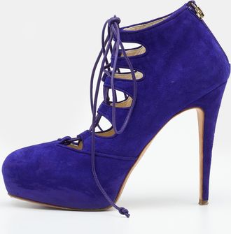Brian Atwood Purple Suede Lace Up Booties