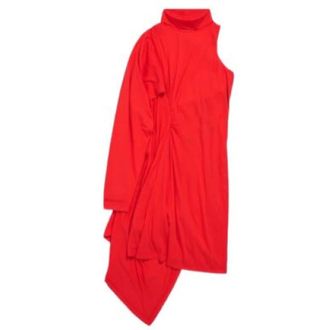 Balenciaga Kleedjes, Dames, Rood, S, Katoen, Gekreelde Midi Jurk