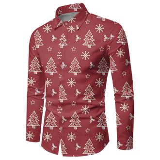 Generic Mens Christmas Shirts Funny Santa Claus 3D Printed Xmas Party Dress Shirts Long Sleeve Button Down Casual Regular Fit Festive Holiday Tops
