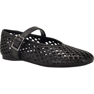 Calvin Klein Lauria Mary Jane Flat in Black Leather at Nordstrom, Size 5.5