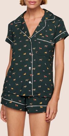 Eberjey Gisele Printed Short Pajamas in Holiday Dogs Pine at Nordstrom, Size X-Large