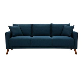 Miliboo Divano 3-4 posti in tessuto blu scuro e legno scuro MUNIK