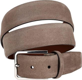Santoni Refined Taupe Suede Belt with Silver Buckle