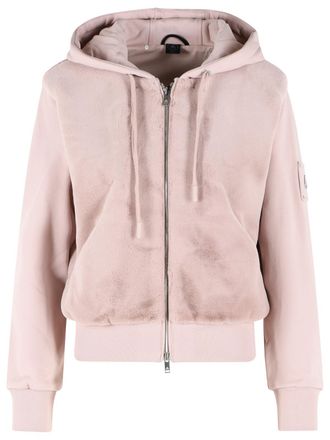 Moose Knuckles Plush Pink Cotton Sweatshirt with Drawstring Hood and Bunny Application