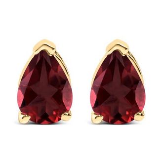 House of Brilliance 14K Gold 6x4MM Pear Shaped Gemstone Solitaire Stud Earrings in Red Garnet | Yellow at Nordstrom