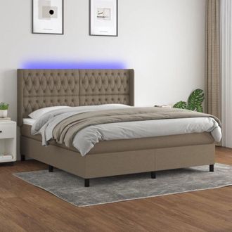 vidaXL Cama Box Spring Colch&oacute;n Y Luces Led Tela Gris Taupe 180x200 Cm Vidaxl