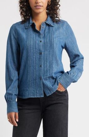 Caslon Pintuck Cotton Chambray Button-Up Shirt in Dark Wash at Nordstrom Rack, Size X-Small