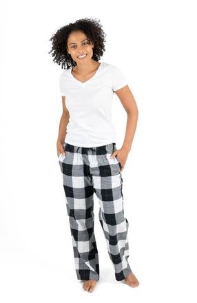 Leveret Womens Cotton Flannel Holiday Pajama Pants in Plaid Black & White at Nordstrom, Size 4X-Large