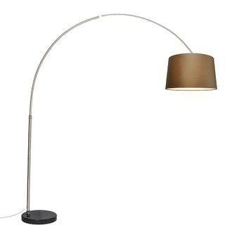 QAZQA Moderno L&aacute;mpara De Arco De Acero Con Pantalla De Tela Marr&oacute;n 45 Cm - Xxl Textil /acero Alargada Adecuado Para Led Max. 1 X 60 Watt - Qazqa