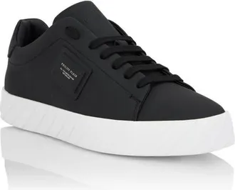 Philipp Plein Nappa Leather Low-Top Sneakers Placca Unisex in Black at Nordstrom, Size 42