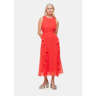 Whistles Nellie Frill Detail Midi Dress in Red at Nordstrom, Size 10