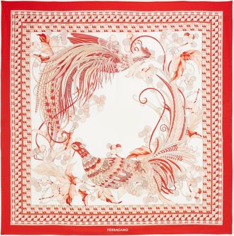 Ferragamo Donna Foulard in seta stampa Animali Rosso
