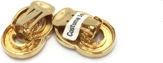 Celine Gold Tone Double Round Motif Womens Earrings (Pre-Owned)