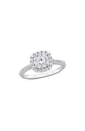 Delmar Sterling Silver Cushion Cut Lab Created Moissanite Halo Ring at Nordstrom Rack, Size 5