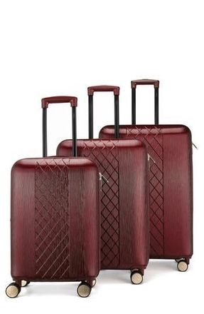 Badgley Mischka Three-Piece Diamond Hardside Spinner Luggage Set in Burgundy at Nordstrom Rack