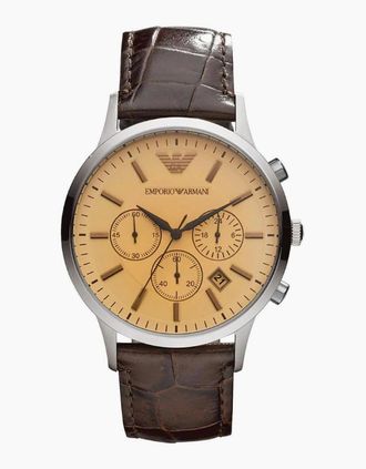 Emporio Armani Mens Emporio Armani AR2433 Chronograph Beige Dial Mens Watch - Brown